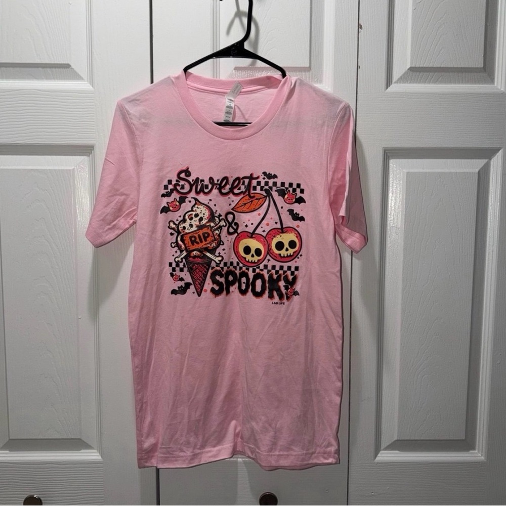 NWOT Light Pink Size S “Sweet & Spooky Ice Cream and Cherries” Graphic T-Shirt